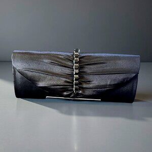 Elegant | Black | Satin | Jeweled | Clutch | Shoulder Bag